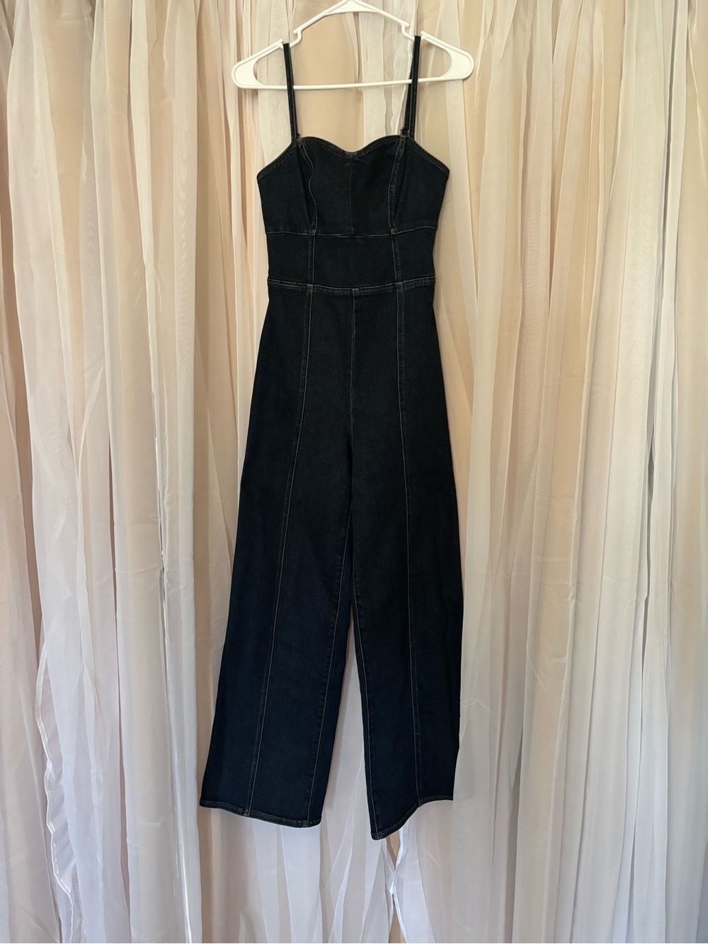 Express Size XS Denim Wide-Leg Jumpsuit Cutout Back